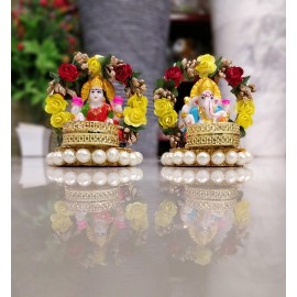 Handmade Floral  Lakshmi Ganesha T-lights (1 Pair)